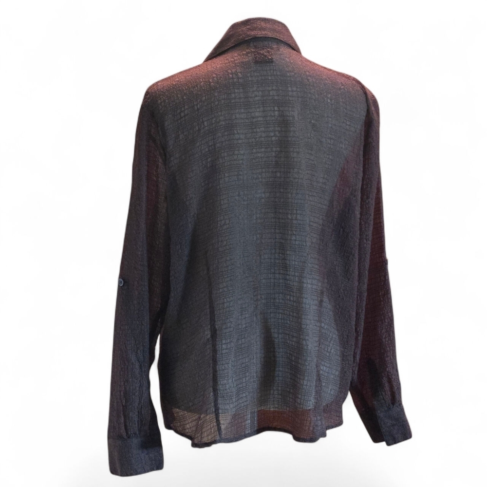 Elementz 2 pc Semi-Sheer Brown Textured Roll-tab Blouse Laced Cami Women's XL - Picture 2 of 16